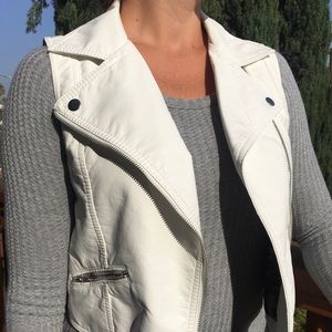 H&M Faux Leather white vest (animal print inside)
